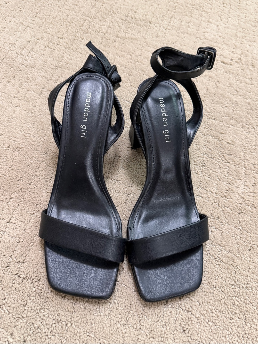 Madden Women’s Black Square-Toe Ankle-Strap Block Heels